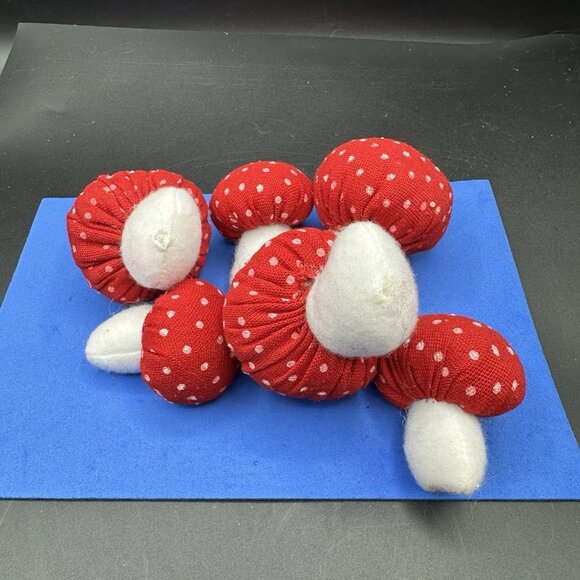 Mushrooms Stuffed Fabric Plush Set Whimsical Fairy Garden Decor Toadstool Crafts - Picture 11 of 16